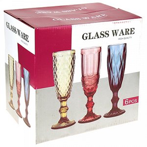 "Виши" Бокал стеклянный 160мл, д5,8см, h19,8см, для шампанского, набор 6шт, цветное стекло, в подарочной коробке (Китай)