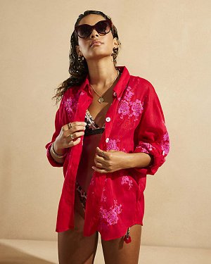 Пляжная рубашка с цветочной вышивкой Red Del Maar