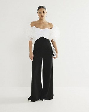 Маленький черный комбинезон Bardot Corsage Wide Leg