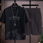 Костюм мужской трикотажный: футболка с принтом + шорты, черный