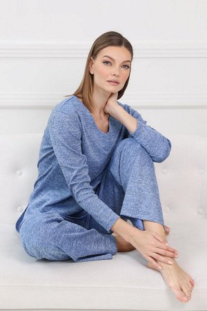 Костюм брючный свободного кроя из трикотажа, цвет меланж джинсовый