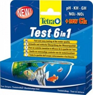 TetraTest 6 в 1 GH/KH/NO2/NO3/pH/Cl полоски для пресной воды 25 шт.