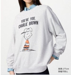 Унисекс UT PEANUTS толстовка с длинными рукавами и принтом Snoopy 477858 серая