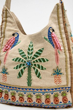 купальник ЦВЕТ как на первом фото ШОППЕР ЮВЕЛИРНЫЕ БУСЫ (SHOPPER SCHMUCKPERLEN) Сумка-шоппер с верхом, украшенным рисунками и декоративными бусинами. Плечевой ремень. Внутренний карман на молнии. Высо