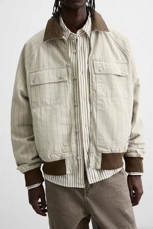 Жакет ЦВЕТ как на первом фото КУРТКА С КОНТРАСТНЫМИ ЦВЕТНЫМИ ПОЛОСАМИ (JACKE MIT STREIFEN IN KONTRASTFARBE) Куртка свободного кроя из хлопчатобумажной ткани. Воротник-лацкан из комбинированного матери