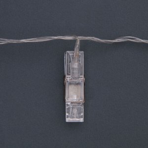 Гирлянда «Нить» 5 м с насадками «Прищепки», IP20, прозрачная нить, 30 LED, свечение белое, 8 режимов, 220 В