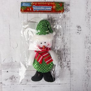 Мягкая подвеска "Снеговик в блёстках с шарфиком" 7,5*20 см, зелёный