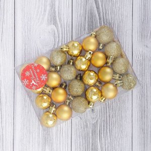Набор шаров пластик d-3 см, 24 шт "Алия" золото