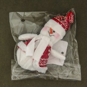 Мягкая подвеска "Снеговик в кафтане и шапке" 12 см красно-белый