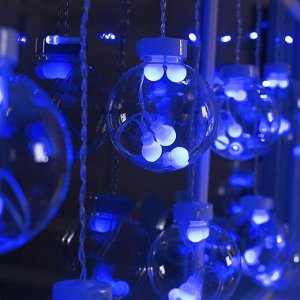 Гирлянда «Бахрома» 2.4 x 0.7 м с насадками «Шарики», IP20, прозрачная нить, 108 LED, свечение синее, 8 режимов, 220 В