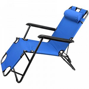"ДМ" Кресло-шезлонг складное 130х60х80см, сиденье 47х47см, металлический каркас, окрашенный, подголовник, подлокотники пластмассовые, полиэстер, голубой (Китай)