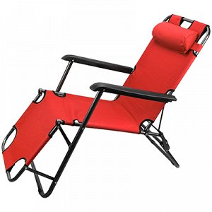 "ДМ" Кресло-шезлонг складное 130х60х80см, сиденье 47х47см, металлический каркас, окрашенный, подголовник, подлокотники пластмассовые, полиэстер, красный (Китай)