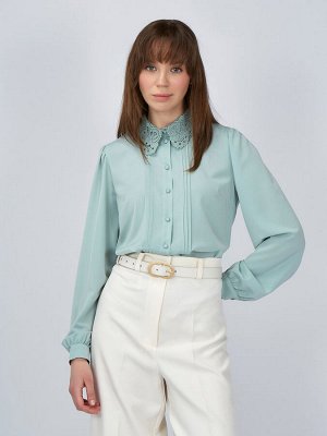 Блузка с воротником из кружева и защипами OD-913-4 св.зеленый