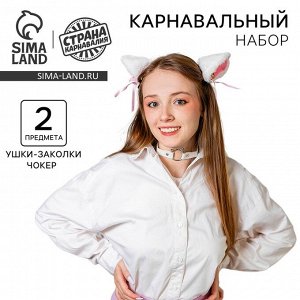 Карнавальный набор «Кошка аниме», ушки на заколках, чокер, белый