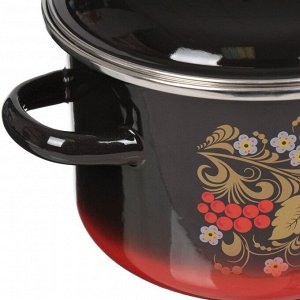 Кастрюля эмалированная сталь, 2 л, с крышкой, крышка сталь, цилиндрическая, СтальЭмаль, Рябина, 7RD161M/7RD161S, индукция