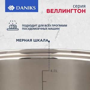 Кастрюля нержавеющая сталь, 5 л, с крышкой, крышка стекло, Daniks, Веллингтон, GS-01415-22CA, индукция