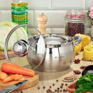 Кастрюля нержавеющая сталь, 2.9 л, с крышкой, крышка стекло, Daniks, Модерн серый, SD-18N, индукция