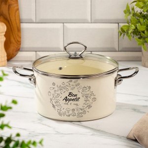 Кастрюля эмалированная сталь, 4 л, крышка стекло, цилиндрическая, Daniks, Bon Appetit, Y4-9060, индукция
