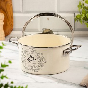 Кастрюля эмалированная сталь, 4 л, крышка стекло, цилиндрическая, Daniks, Bon Appetit, Y4-9060, индукция