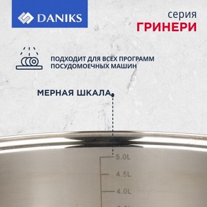 Кастрюля нержавеющая сталь, 5.8 л, крышка стекло, силиконовые ручки мятные, Daniks, Гринери, SD-23-24-2, индукция