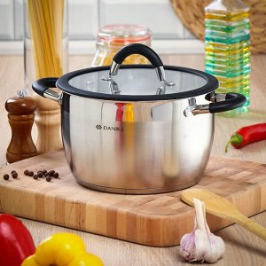 Кастрюля нержавеющая сталь, 4.9 л, с крышкой, крышка стекло, Daniks, Орландо, GS-01435-22CA, индукция