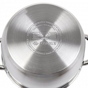 Кастрюля нержавеющая сталь, 4.9 л, с крышкой, крышка стекло, Daniks, Орландо, GS-01435-22CA, индукция