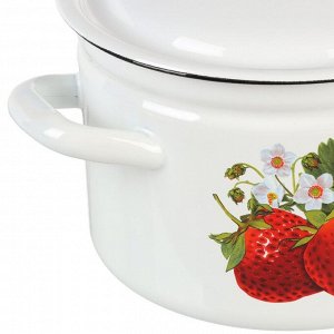 Кастрюля эмалированная сталь, 3 л, с крышкой, крышка сталь, цилиндрическая, Керченский металлургический завод, Клубника садовая, 41704-122/6-У4