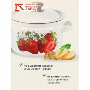 Кастрюля эмалированная сталь, 3 л, с крышкой, крышка сталь, цилиндрическая, Керченский металлургический завод, Клубника садовая, 41704-122/6-У4