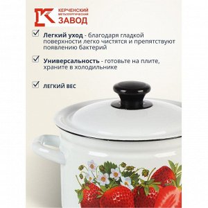 Кастрюля эмалированная сталь, 3 л, с крышкой, крышка сталь, цилиндрическая, Керченский металлургический завод, Клубника садовая, 41704-122/6-У4