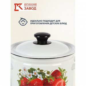 Кастрюля эмалированная сталь, 3 л, с крышкой, крышка сталь, цилиндрическая, Керченский металлургический завод, Клубника садовая, 41704-122/6-У4