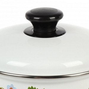 Кастрюля эмалированная сталь, 1.5 л, с крышкой, крышка сталь, сферический, Керченский металлургический завод, Клубника садовая, 61904-082/6, белая