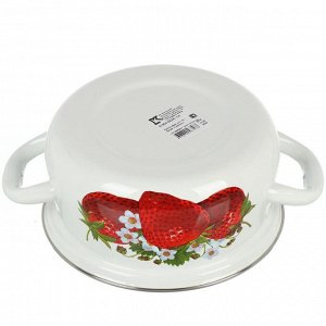 Кастрюля эмалированная сталь, 1.5 л, с крышкой, крышка сталь, сферический, Керченский металлургический завод, Клубника садовая, 61904-082/6, белая