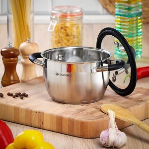 Кастрюля нержавеющая сталь, 1.9 л, с крышкой, крышка стекло, Daniks, Орландо, GS-01435-16CA, серебристая, индукция