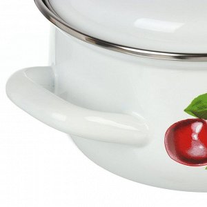 Кастрюля эмалированная сталь, 1.5 л, с крышкой, крышка сталь, сферический, Керченский металлургический завод, Вишневый сад, 61904-082/6, белая
