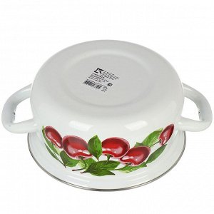 Кастрюля эмалированная сталь, 1.5 л, с крышкой, крышка сталь, сферический, Керченский металлургический завод, Вишневый сад, 61904-082/6, белая
