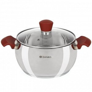 Кастрюля нержавеющая сталь, 3.6 л, крышка стекло, Daniks, Орлея, GS-01159P-20CA, индукция