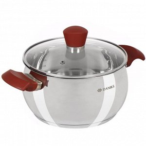Кастрюля нержавеющая сталь, 3.6 л, крышка стекло, Daniks, Орлея, GS-01159P-20CA, индукция