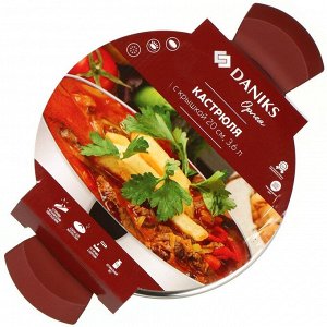 Кастрюля нержавеющая сталь, 3.6 л, крышка стекло, Daniks, Орлея, GS-01159P-20CA, индукция