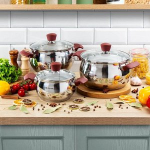 Кастрюля нержавеющая сталь, 1.9 л, крышка стекло, Daniks, Орлея, GS-01159P-16CA, индукция