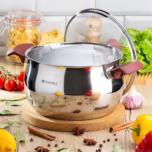 Кастрюля нержавеющая сталь, 5.1 л, с крышкой, крышка стекло, Daniks, Орлея, GS-01159P-22CA, индукция