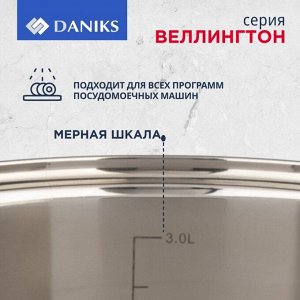 Кастрюля нержавеющая сталь, 3.8 л, с крышкой, крышка стекло, Daniks, Веллингтон, GS-01415-20CA, индукция