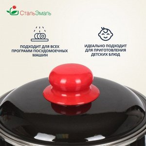 Кастрюля эмалированная сталь, 2 л, с крышкой, крышка сталь, цилиндрическая, СтальЭмаль, Рябина, 7RD161M/7RD161S, индукция