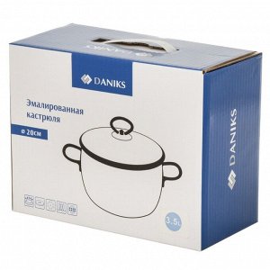 Кастрюля эмалированная сталь, 3.5 л, крышка стекло, Daniks, Белый мрамор, Y4-8964, индукция
