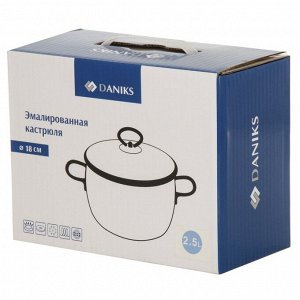 Кастрюля эмалированная сталь, 2.5 л, крышка стекло, Daniks, Белый мрамор, Y4-8963, индукция