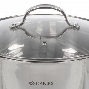 Кастрюля нержавеющая сталь, 1.9 л, крышка стекло, Daniks, Элегант, GS-01338-16CA-2, индукция