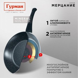 Сковорода литой алюминий, 20 см, антипригарное покрытие, Гурман, Мерцание Изумрудный бриллиант, съемная ручка, ГМ2001ИБС