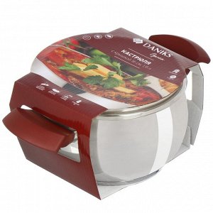 Кастрюля нержавеющая сталь, 1.9 л, крышка стекло, Daniks, Орлея, GS-01159P-16CA, индукция