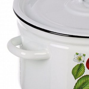 Кастрюля эмалированная сталь, 7 л, с крышкой, крышка сталь, цилиндрическая, СтальЭмаль, Вишня ягоды, 1с18с, индукция