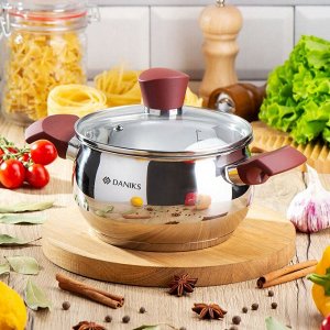 Кастрюля нержавеющая сталь, 1.9 л, крышка стекло, Daniks, Орлея, GS-01159P-16CA, индукция