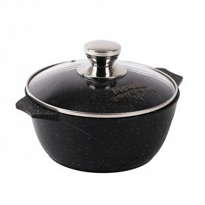 Кастрюля алюминий, антипригарное покрытие, 3 л, с крышкой, крышка стекло, Мечта, Гранит black, 43802, черная